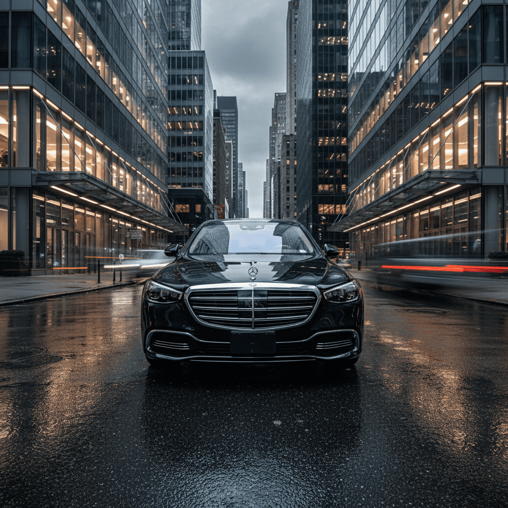 Luxury sedan at NYC building