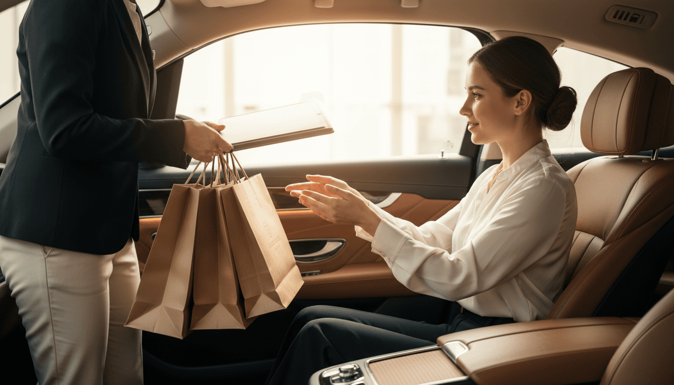 Personal errand assistance inside luxury vehicle